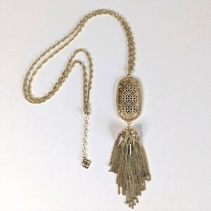 Kendra Scott Rayne Long Necklace Filigree Tassel Pendant 14k Gold Plated Brass
